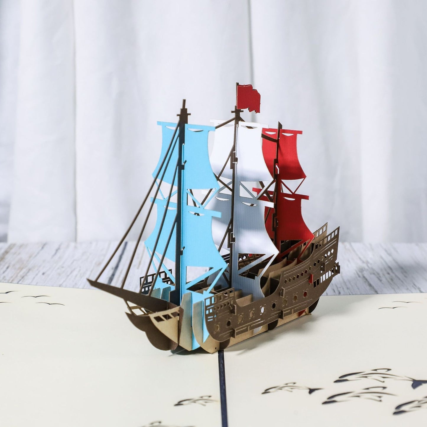 ⛵ 3D-Segelboot-Karte – Glück & neue Reisen! Symbol für Erfolg und einen Neue Start.