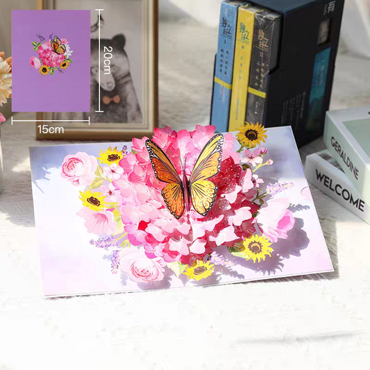 3D Pop-Up Schmetterlings-Blumenstrauß-Grußkarte, elegante Grußkarte mit Blumendesign