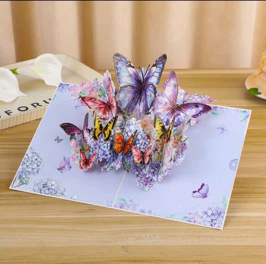 3D Pop-Up Schmetterlings-Blumenstrauß-Grußkarte, elegante Grußkarte mit Blumendesign