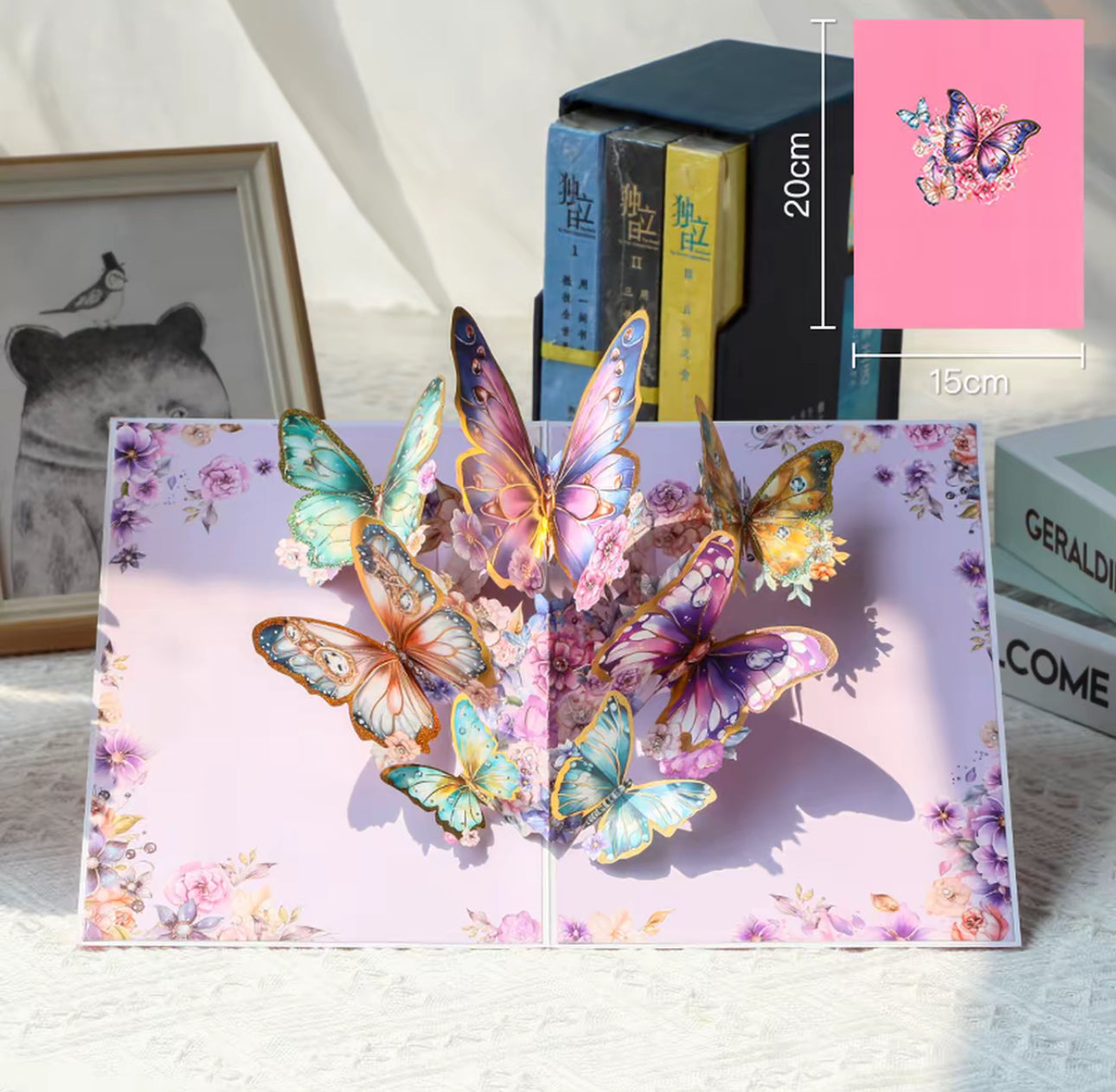 3D Pop-Up elegante Schmetterlings-Blumenstrauß Grußkarte