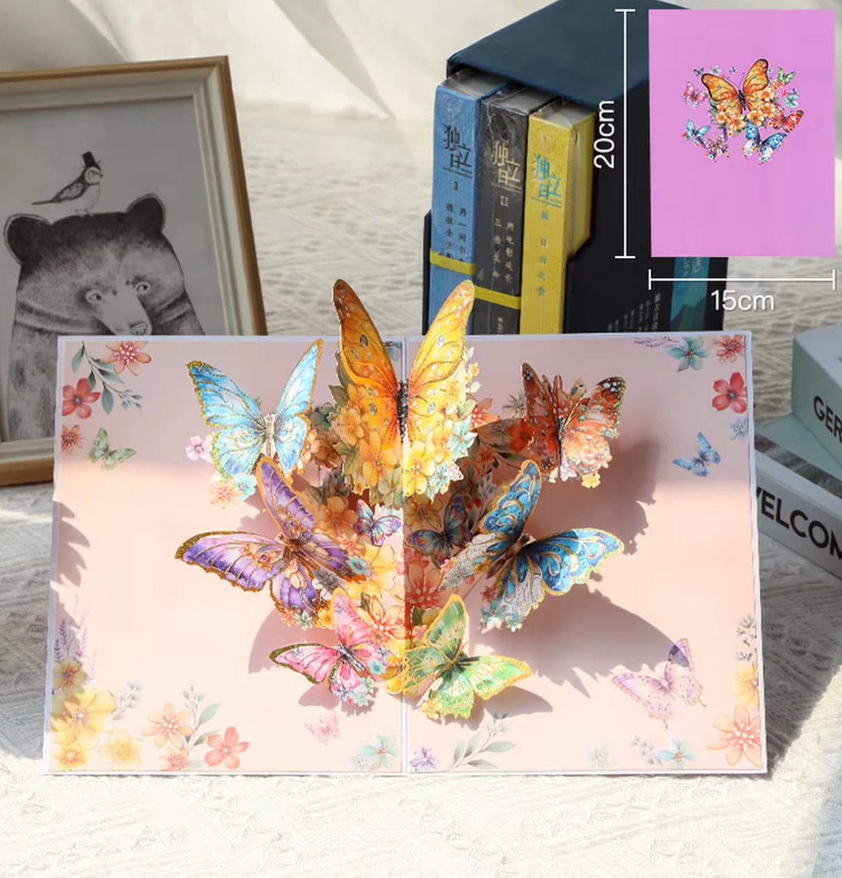3D Pop-Up elegante Schmetterlings-Blumenstrauß Grußkarte