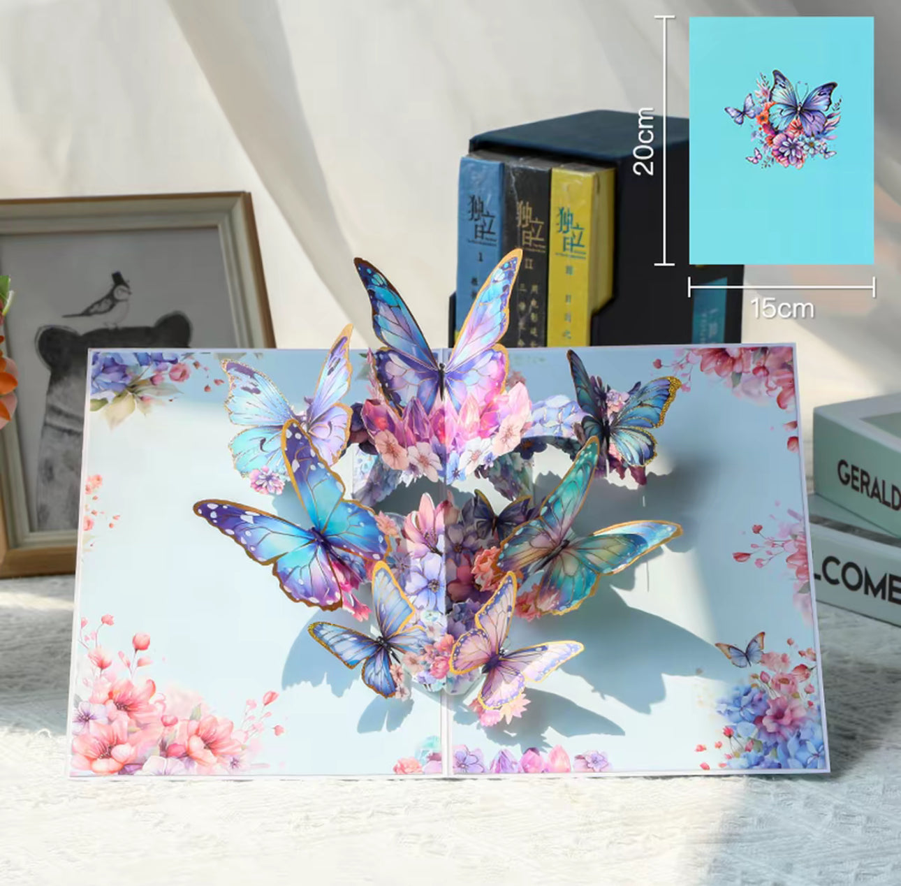 3D Pop-Up elegante Schmetterlings-Blumenstrauß Grußkarte