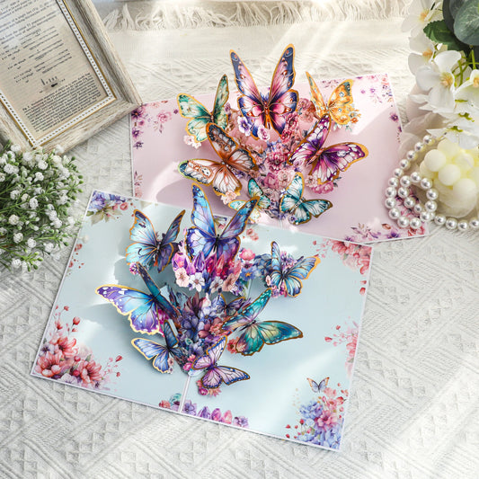 3D Pop-Up elegante Schmetterlings-Blumenstrauß Grußkarte