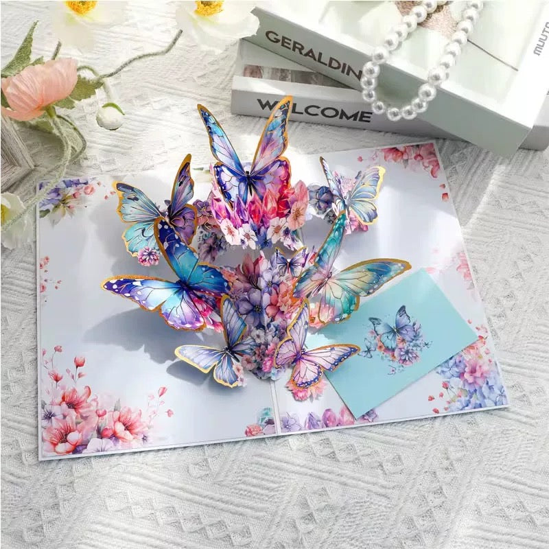 3D Pop-Up elegante Schmetterlings-Blumenstrauß Grußkarte