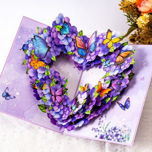 3D Pop-Up Schmetterling & Blumen & Herz Grußkarte