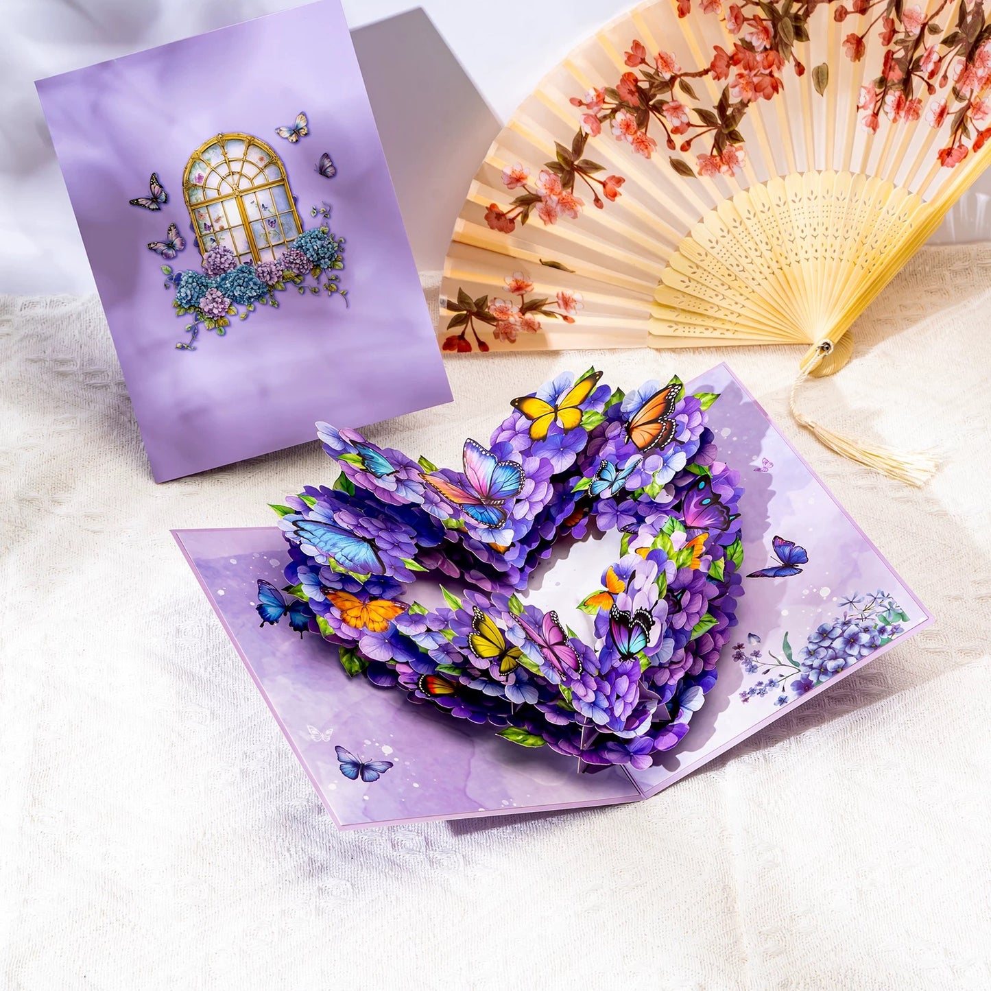 3D Pop-Up Schmetterling & Blumen & Herz Grußkarte