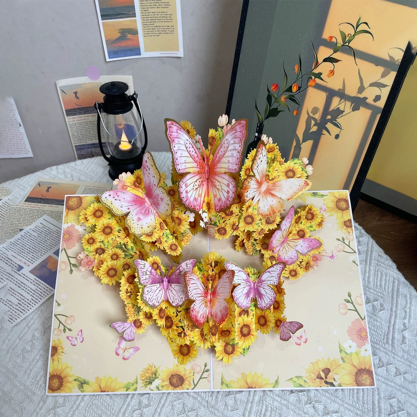 3D Pop-up Schmetterling&Sonnenblumen Grußkarte