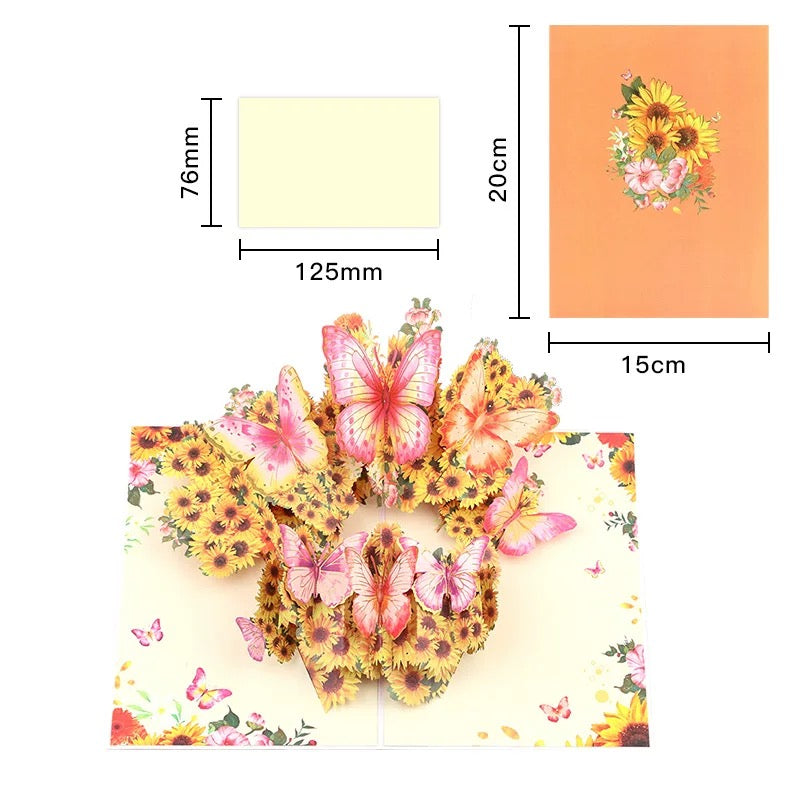 3D Pop-up Schmetterling&Sonnenblumen Grußkarte