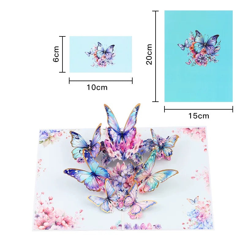 3D Pop-Up elegante Schmetterlings-Blumenstrauß Grußkarte