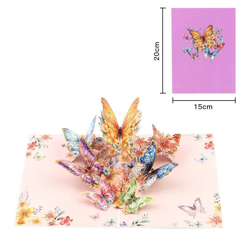 3D Pop-Up elegante Schmetterlings-Blumenstrauß Grußkarte