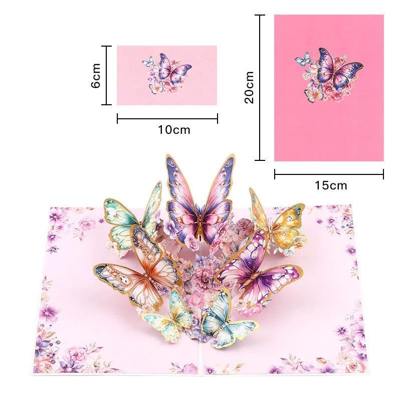 3D Pop-Up elegante Schmetterlings-Blumenstrauß Grußkarte