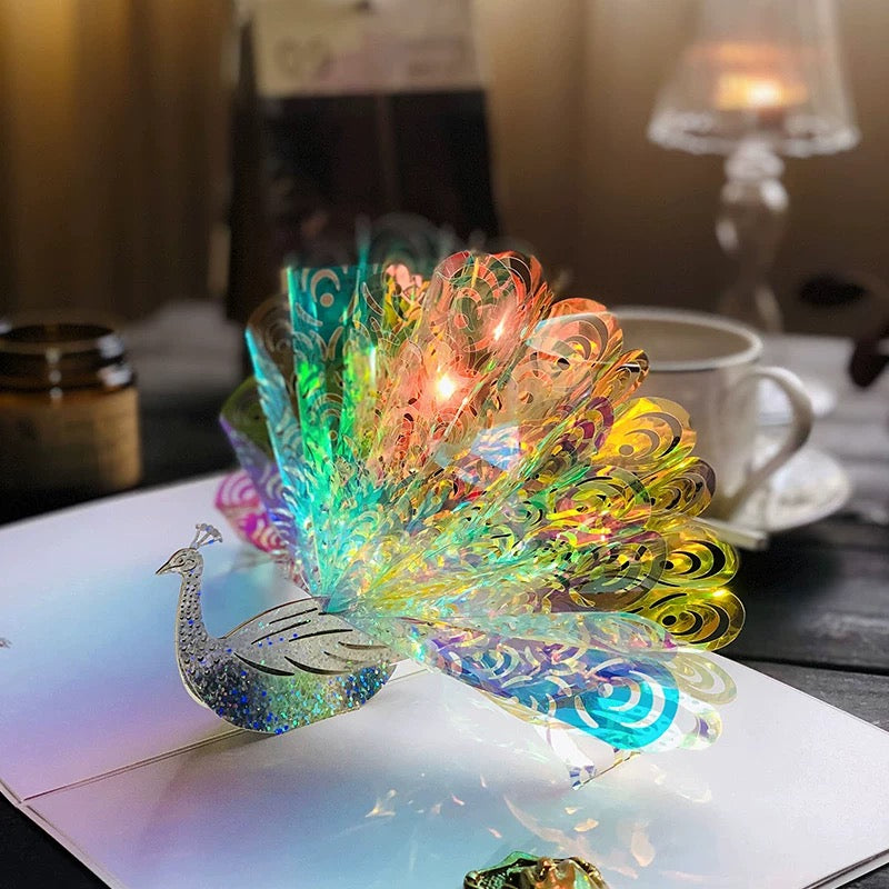 3D Pop-up Rad schlagender Pfau Grußkarte