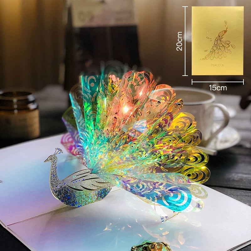 3D Pop-up Rad schlagender Pfau Grußkarte