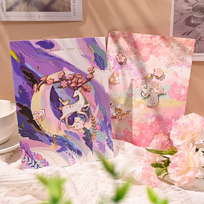 3D Pop-Up elegante Mond&Hirsch Grußkarte