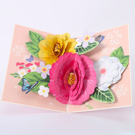 3D Pop-Up Schmetterlings-Blumenstrauß-Grußkarte, elegante Grußkarte mit Blumendesign