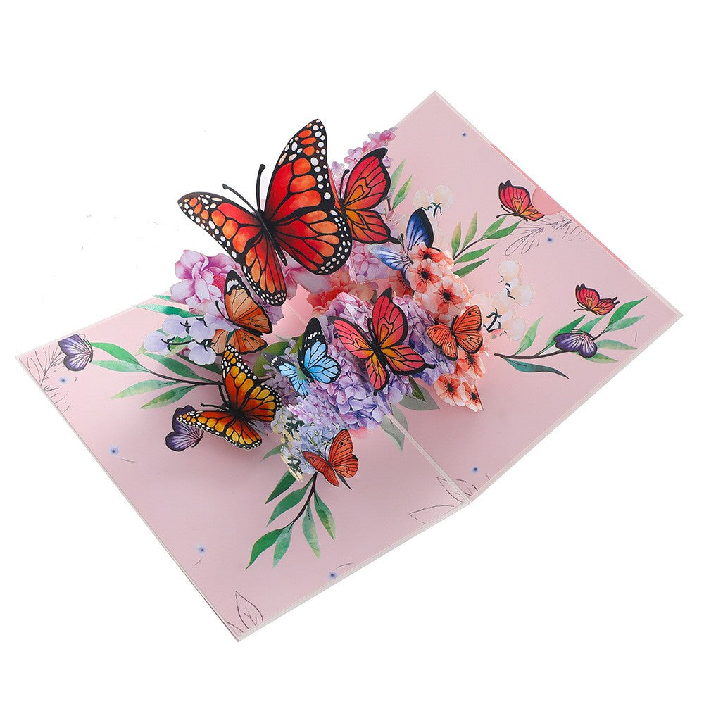 3D Pop-Up Schmetterlings-Blumenstrauß-Grußkarte, elegante Grußkarte mit Blumendesign