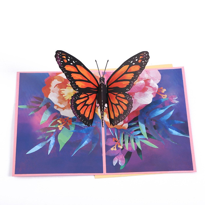 3D Pop-Up Schmetterlings-Blumenstrauß-Grußkarte, elegante Grußkarte mit Blumendesign