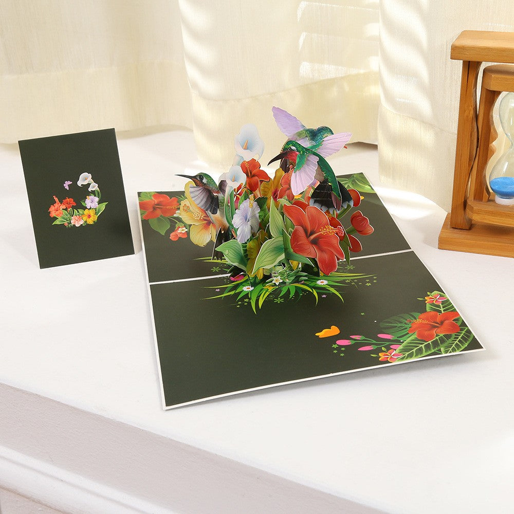 3D Pop-Up Schmetterlings-Blumenstrauß-Grußkarte, elegante Grußkarte mit Blumendesign