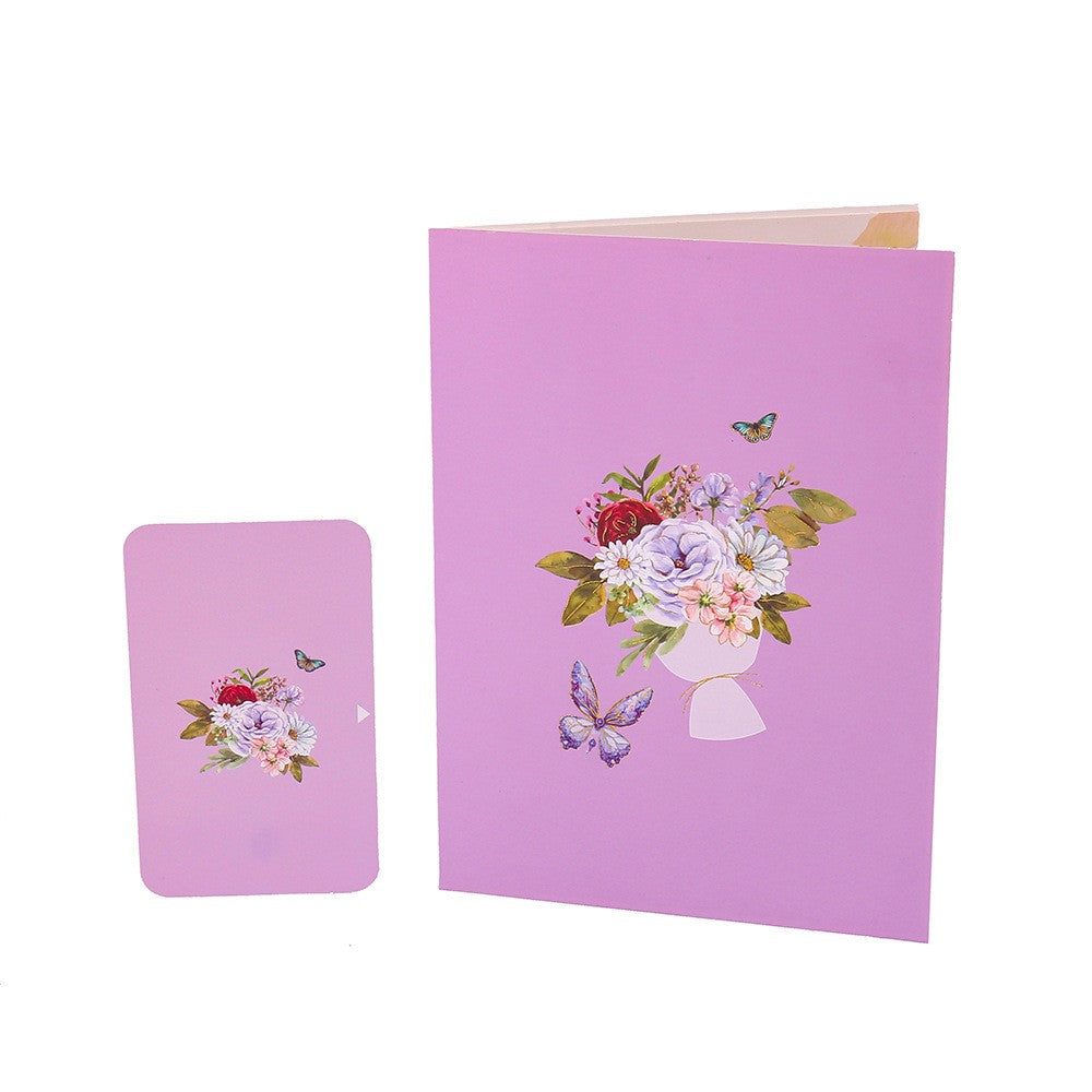 3D Pop-Up Schmetterlings-Blumenstrauß-Grußkarte, elegante Grußkarte mit Blumendesign