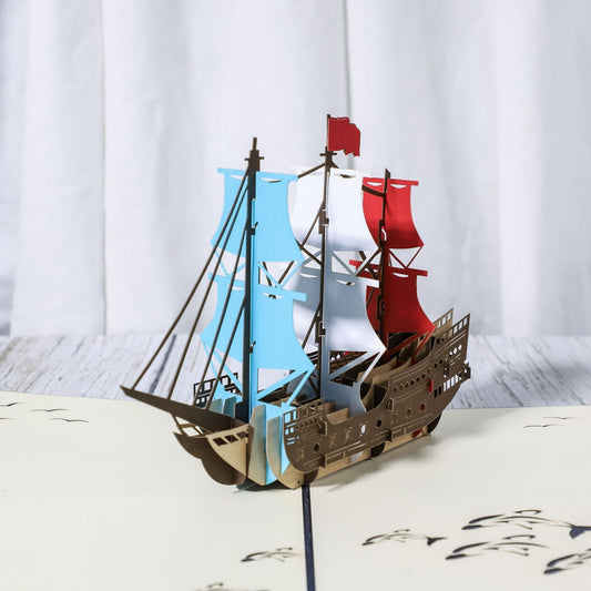⛵ 3D-Segelboot-Karte – Glück & neue Reisen! Symbol für Erfolg und einen Neue Start.