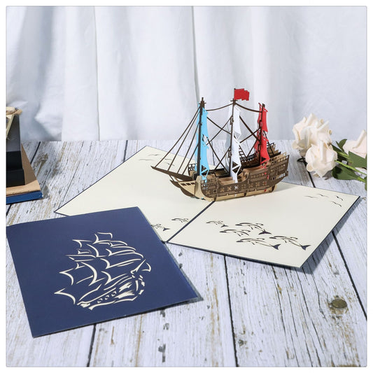 ⛵ 3D-Segelboot-Karte – Glück & neue Reisen! Symbol für Erfolg und einen Neue Start.