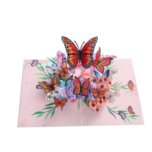 3D Pop-Up Schmetterlings-Blumenstrauß-Grußkarte, elegante Grußkarte mit Blumendesign