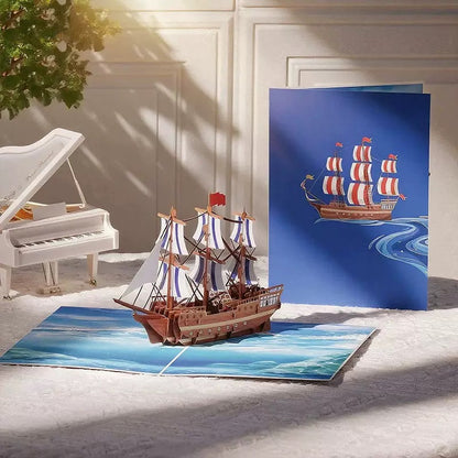 ⛵ 3D Pop-Up Segelboot Glück&neue-Start Grußkarte