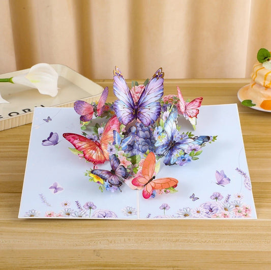 3D Pop-Up Schmetterlings-Blumenstrauß-Grußkarte, elegante Grußkarte mit Blumendesign
