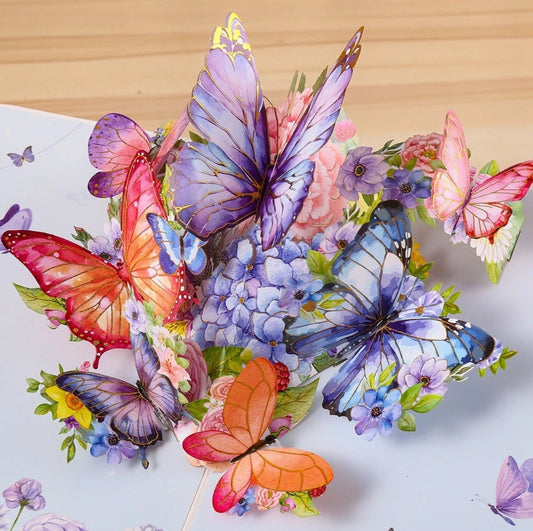 3D Pop-Up Schmetterlings-Blumenstrauß-Grußkarte, elegante Grußkarte mit Blumendesign