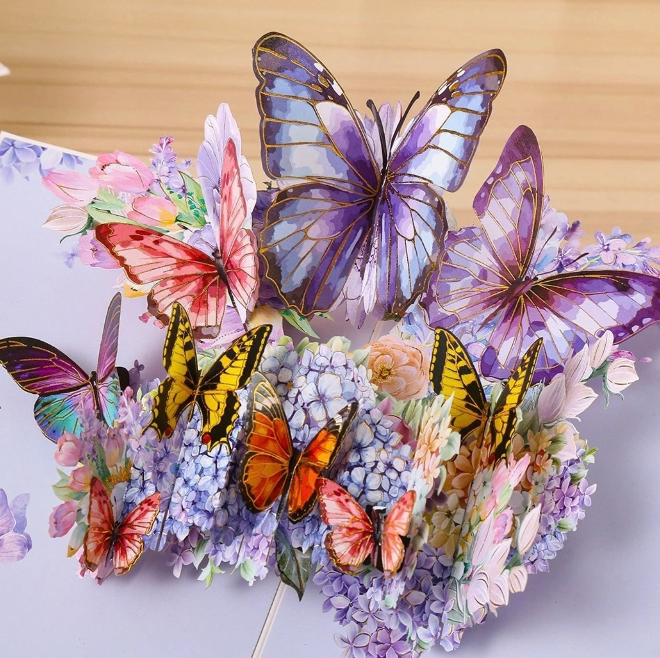 3D Pop-Up Schmetterlings-Blumenstrauß-Grußkarte, elegante Grußkarte mit Blumendesign