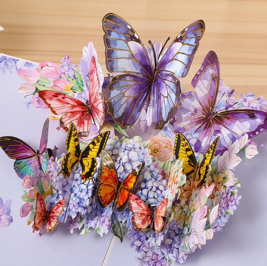 3D Pop-Up Schmetterlings-Blumenstrauß-Grußkarte, elegante Grußkarte mit Blumendesign