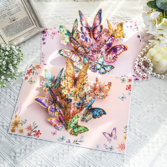 3D Pop-Up elegante Schmetterlings-Blumenstrauß Grußkarte