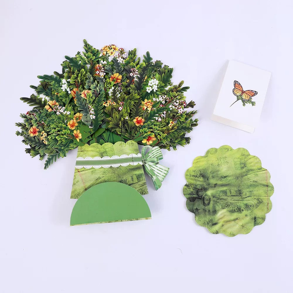 3D Pop-Up Schmetterlings-Blumenstrauß-Grußkarte, elegante Grußkarte mit Blumendesign