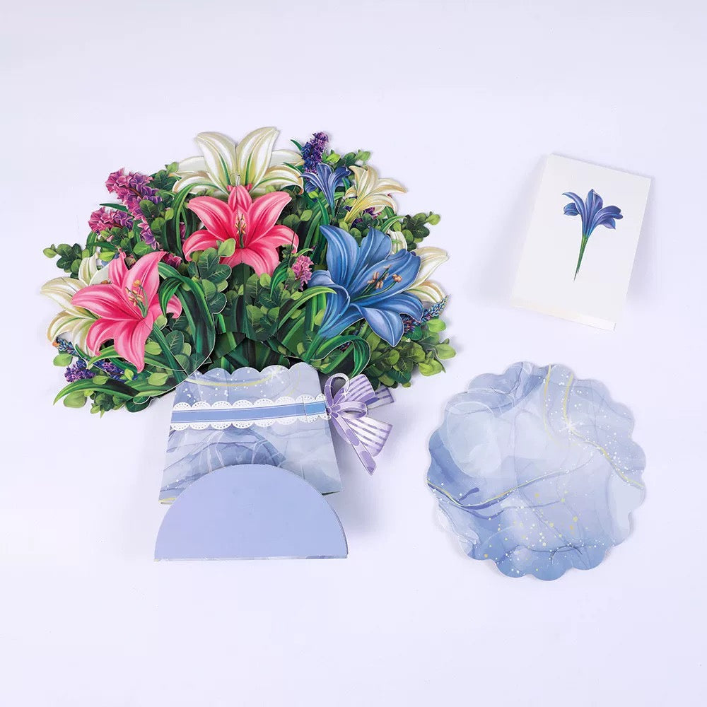 3D Pop-Up Schmetterlings-Blumenstrauß-Grußkarte, elegante Grußkarte mit Blumendesign