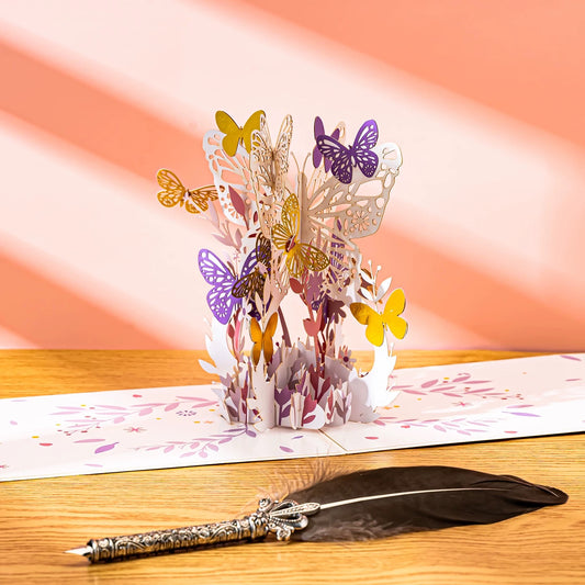 3D Pop-Up Schmetterlings-Blumenstrauß-Grußkarte, elegante Grußkarte mit Schmetterlingdesign