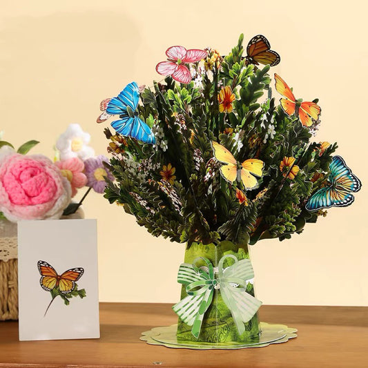3D Pop-Up Schmetterlings-Blumenstrauß-Grußkarte, elegante Grußkarte mit Blumendesign