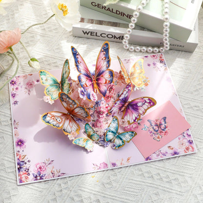 3D Pop-Up elegante Schmetterlings-Blumenstrauß Grußkarte