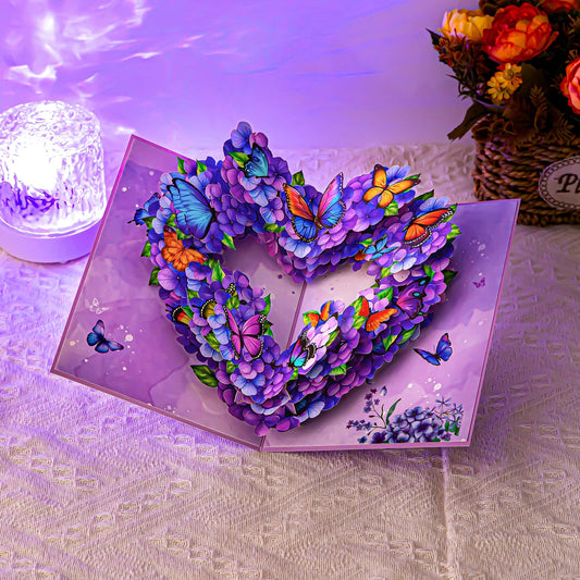 3D Pop-Up Schmetterling & Blumen & Herz Grußkarte