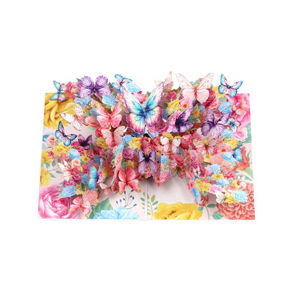 3D Pop-Up elegante bunte Schmetterlinge&Blumen Grußkarte