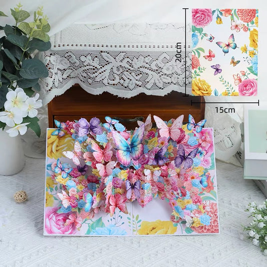 3D Pop-Up elegante bunte Schmetterlinge&Blumen Grußkarte