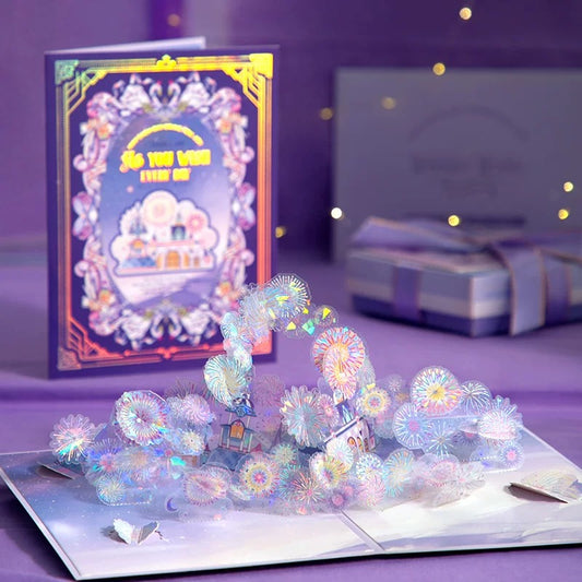 3D Pop-Up elegante magische Glück&Schneeflocken Grußkarte