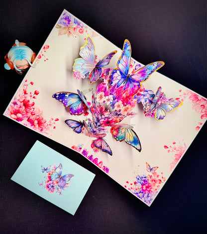 3D Pop-Up elegante Schmetterlings-Blumenstrauß Grußkarte