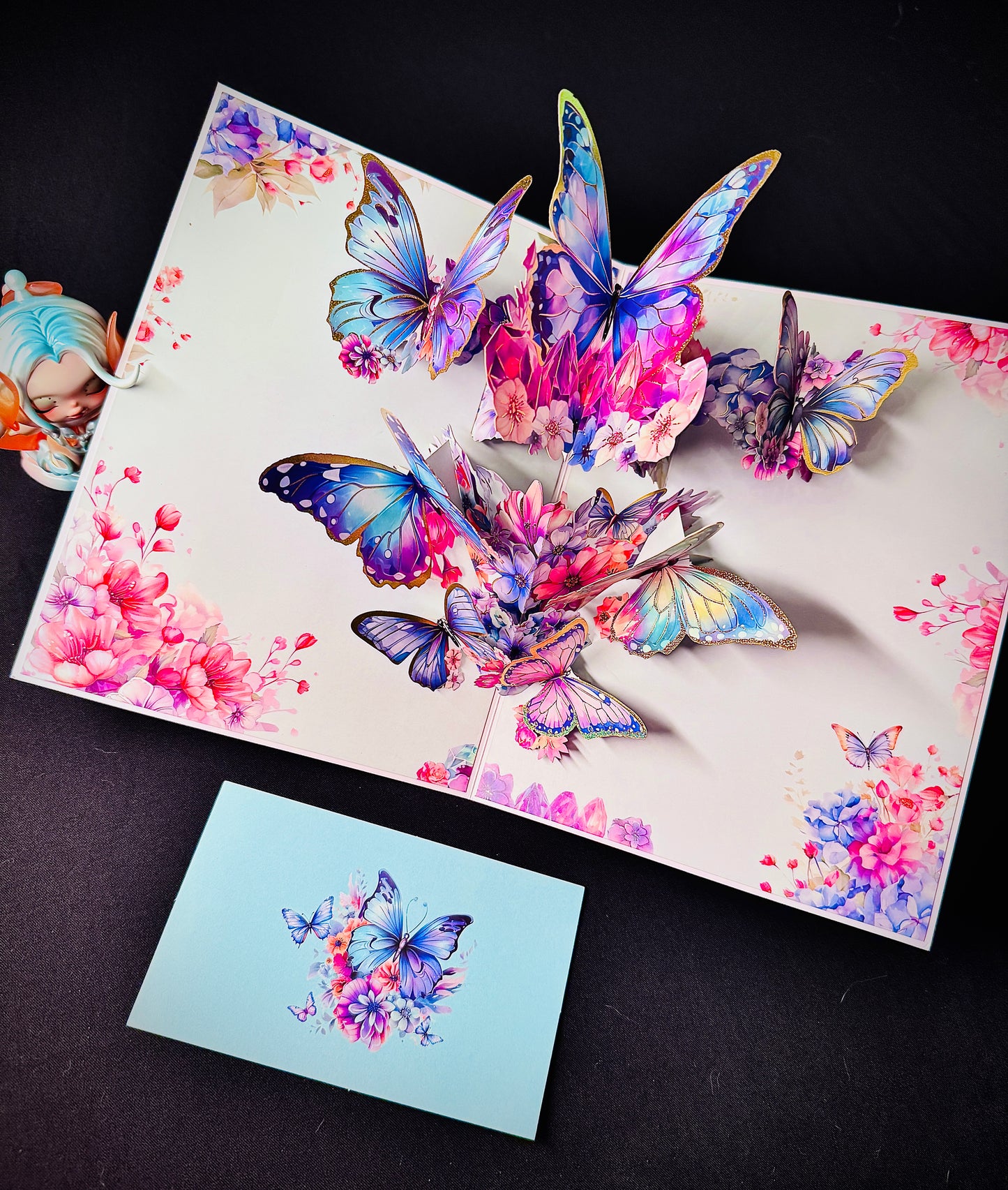 3D Pop-Up elegante Schmetterlings-Blumenstrauß Grußkarte