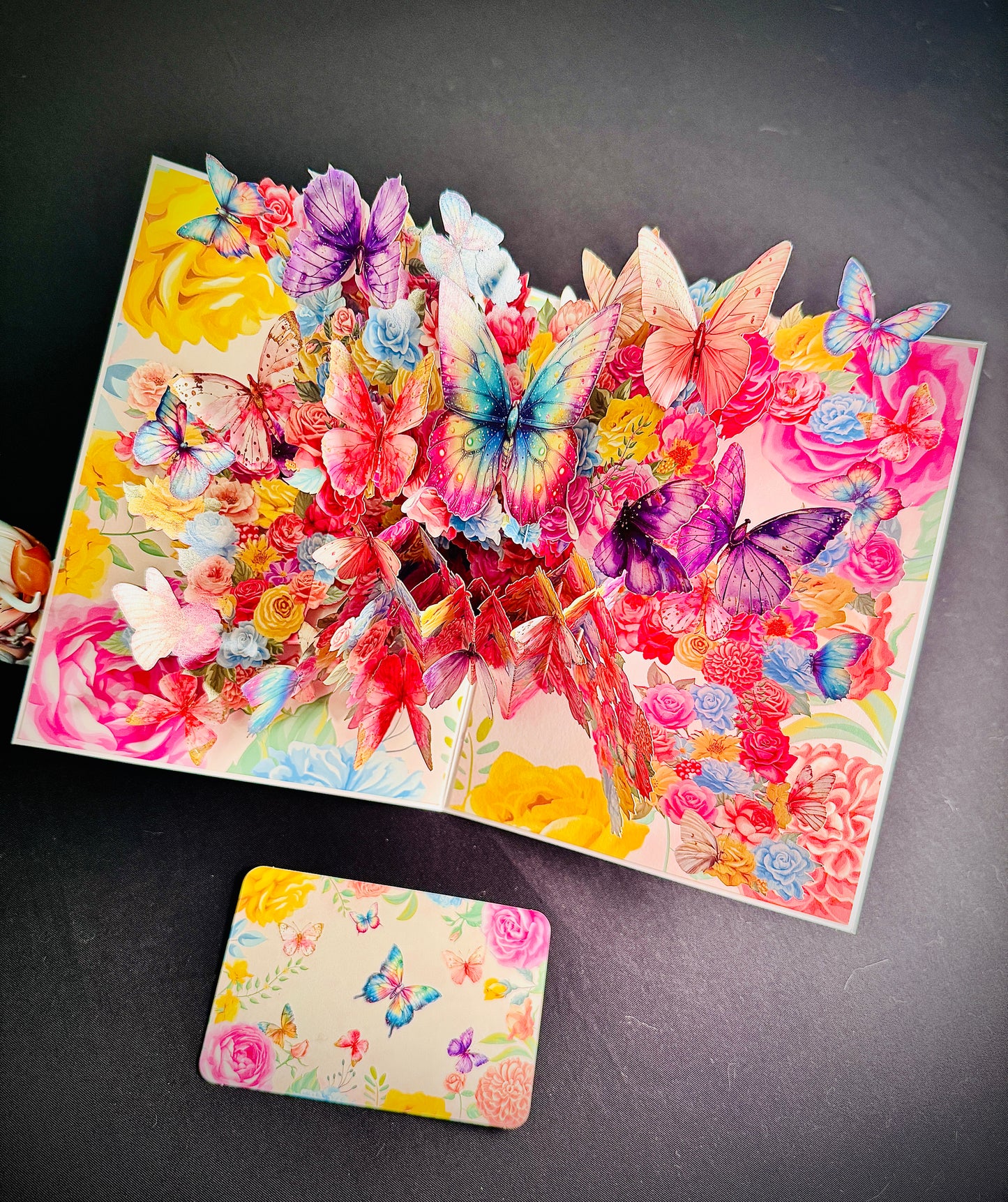 3D Pop-Up elegante bunte Schmetterlinge&Blumen Grußkarte