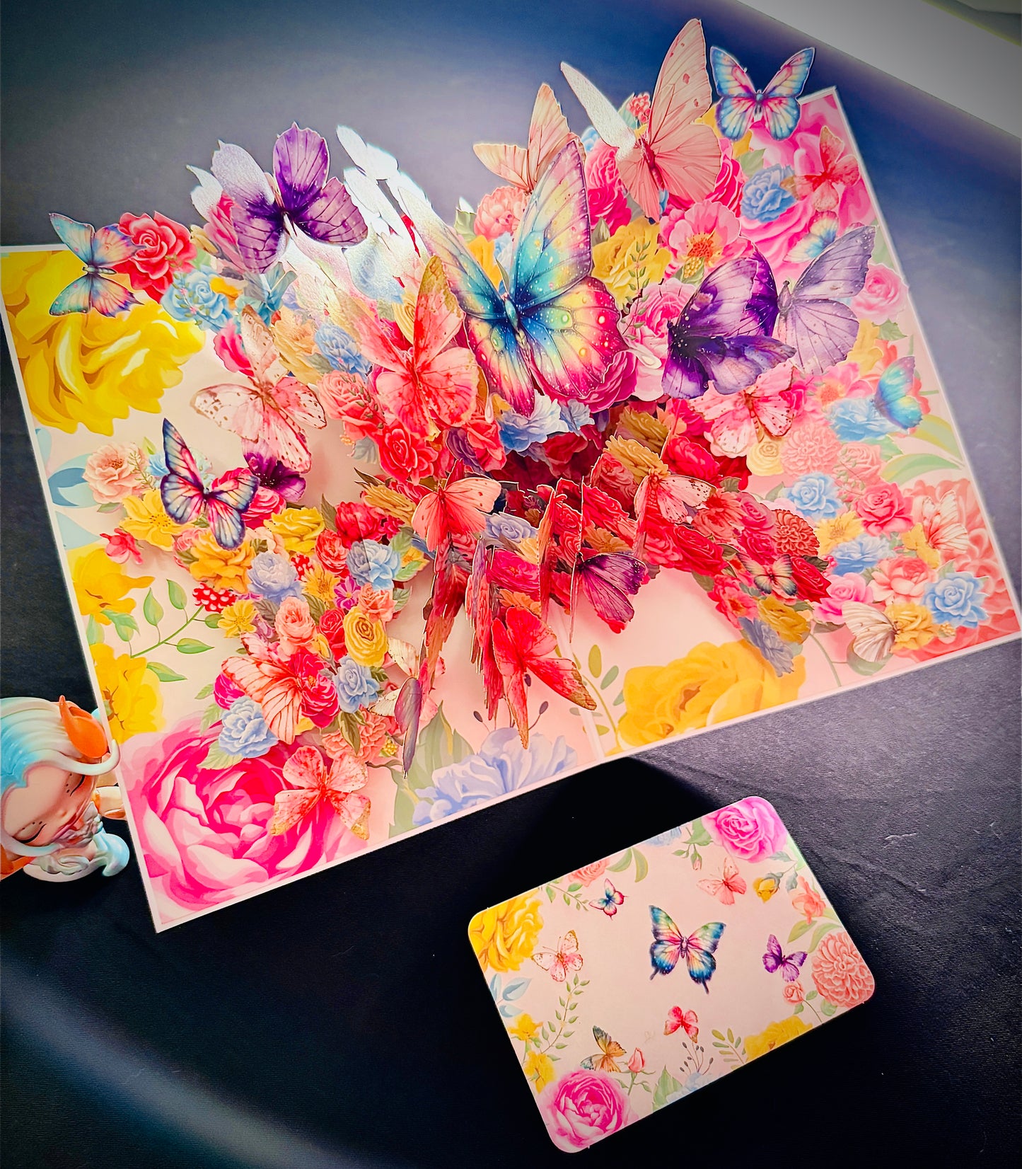 3D Pop-Up elegante bunte Schmetterlinge&Blumen Grußkarte