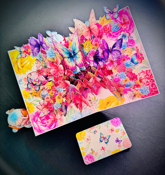 3D Pop-Up elegante bunte Schmetterlinge&Blumen Grußkarte