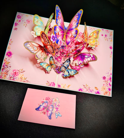 3D Pop-Up elegante Schmetterlings-Blumenstrauß Grußkarte