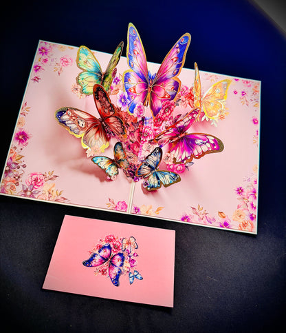 3D Pop-Up elegante Schmetterlings-Blumenstrauß Grußkarte