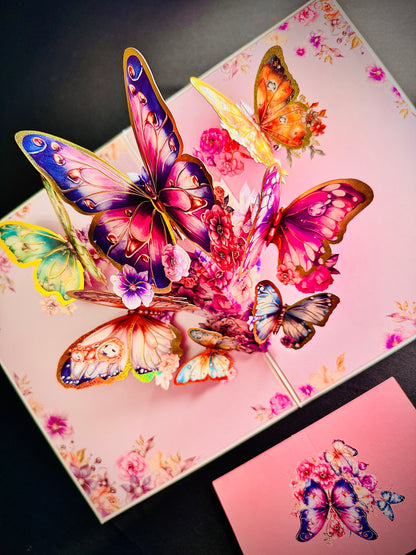 3D Pop-Up elegante Schmetterlings-Blumenstrauß Grußkarte
