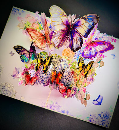 3D Pop-Up Schmetterlings-Blumenstrauß-Grußkarte, elegante Grußkarte mit Blumendesign